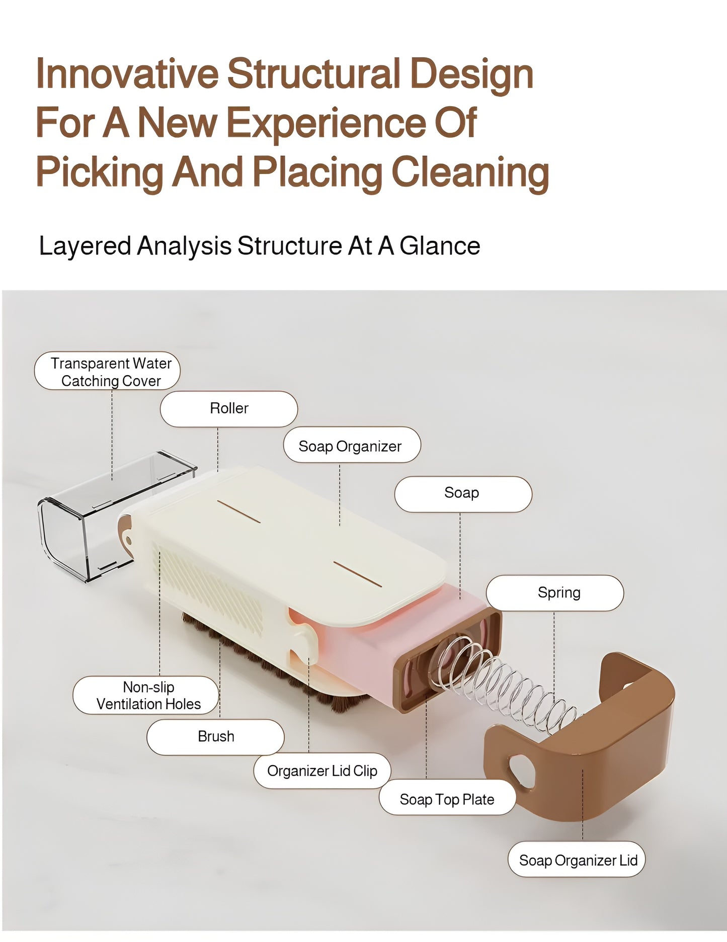 Non-Slip Storage Tool Roller Soap Box with Brush