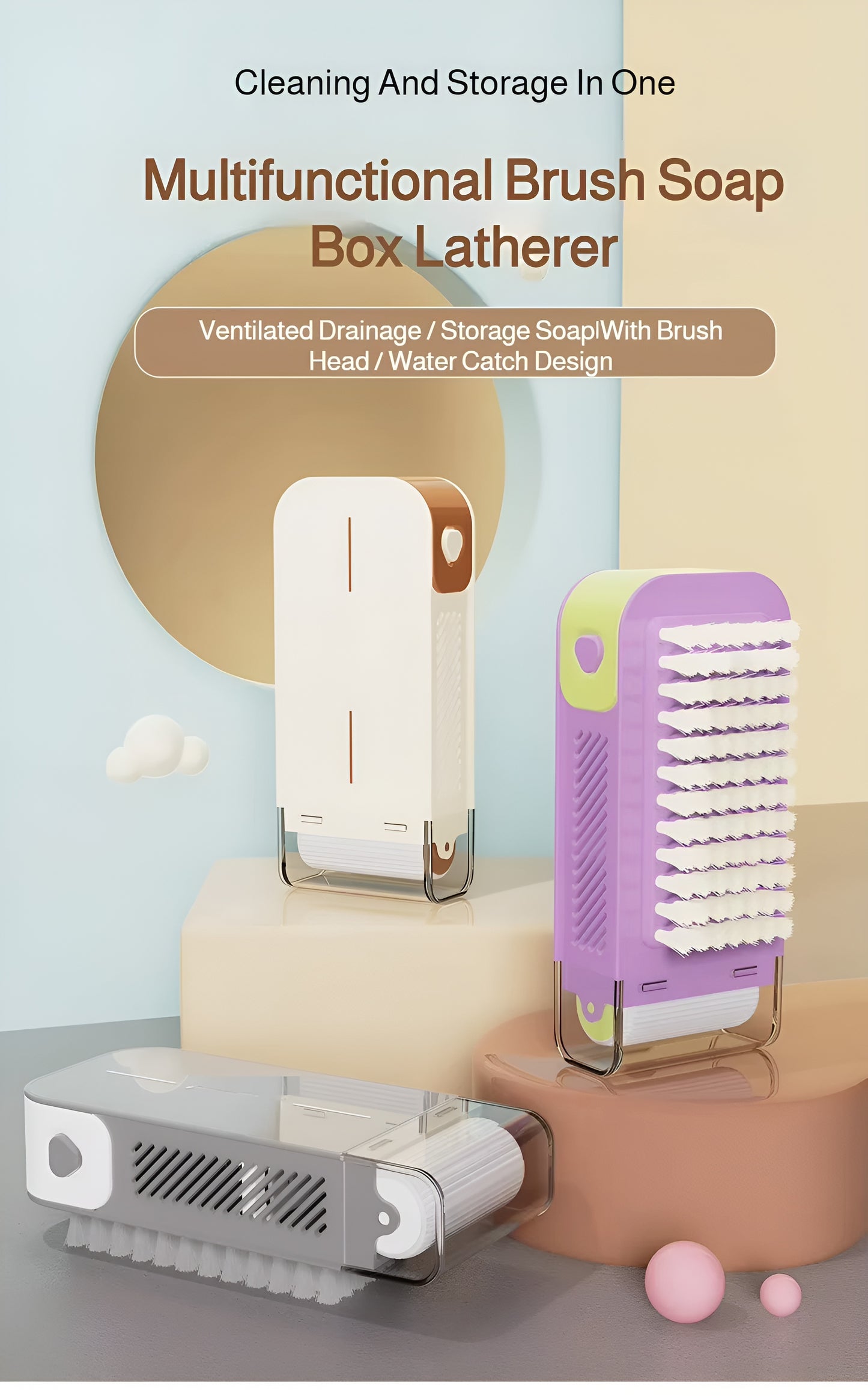 Non-Slip Storage Tool Roller Soap Box with Brush